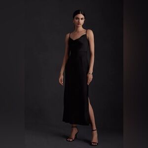 BHLDN Cali Satin Cowl-Neck Midi ankle Slip Dress by Anthropologie size 8 Black